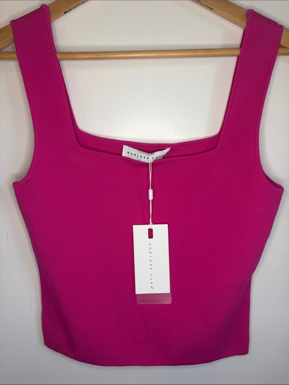 Endless Rose Hot Pink Square Neck Knit Tank